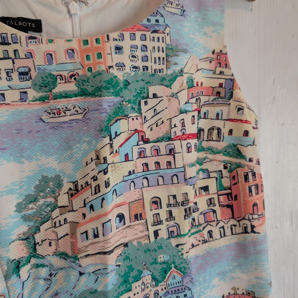 TALBOTS Multicolor Scenic Village Novelty Print Shift Dress Size 8 - Picture 9 of 10